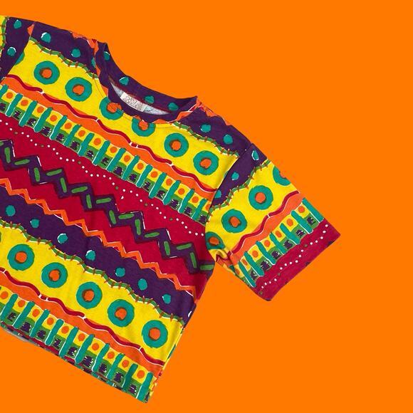 90's vintage 100% cotton short sleeve oversized boxy crop top LARGE - Picture 3 of 8